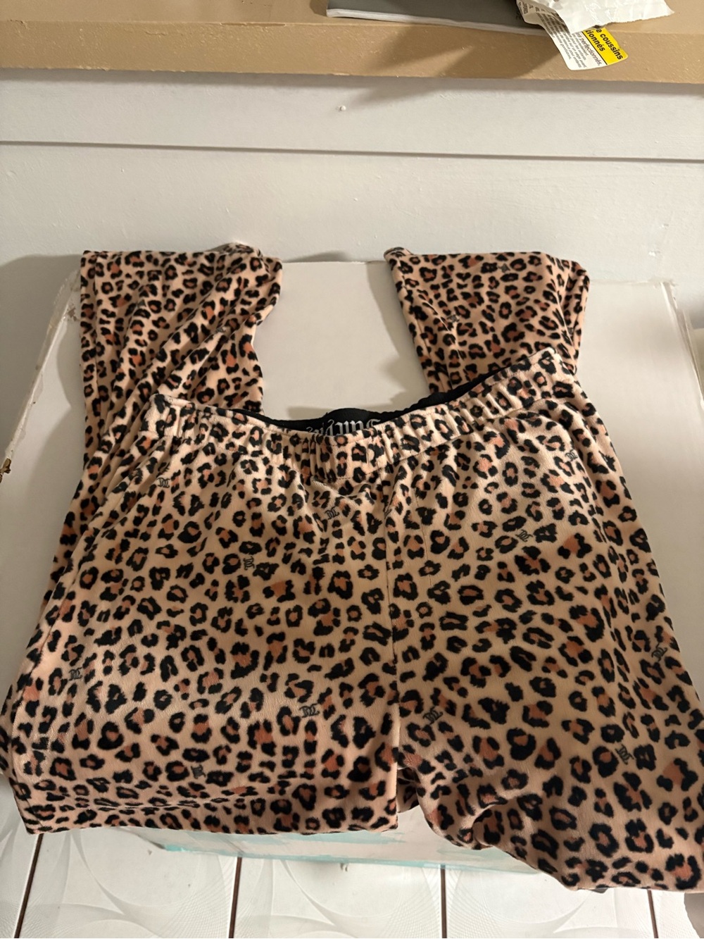 Juicy Couture Leopard Print Sleepwear Pants in Cream, Black & Pink
